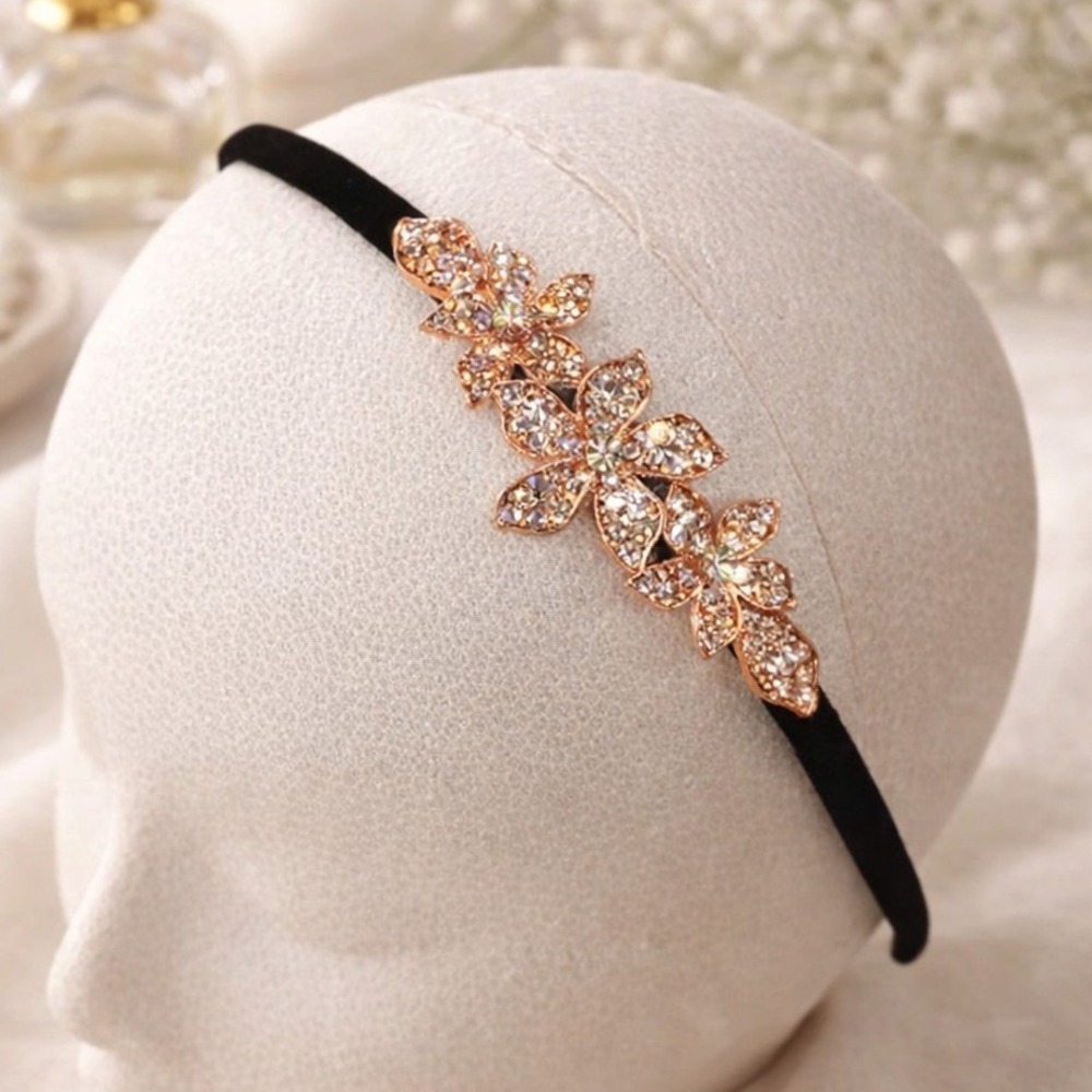 Sparkly Rhinestone Floral Headband Bridal Wedding Guest Glam Fairycore Boho Chic